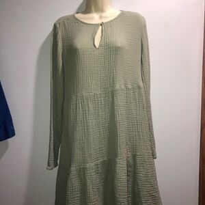 beachlunchlounge Green Tiered Ruffled Long Sleeve Sundress